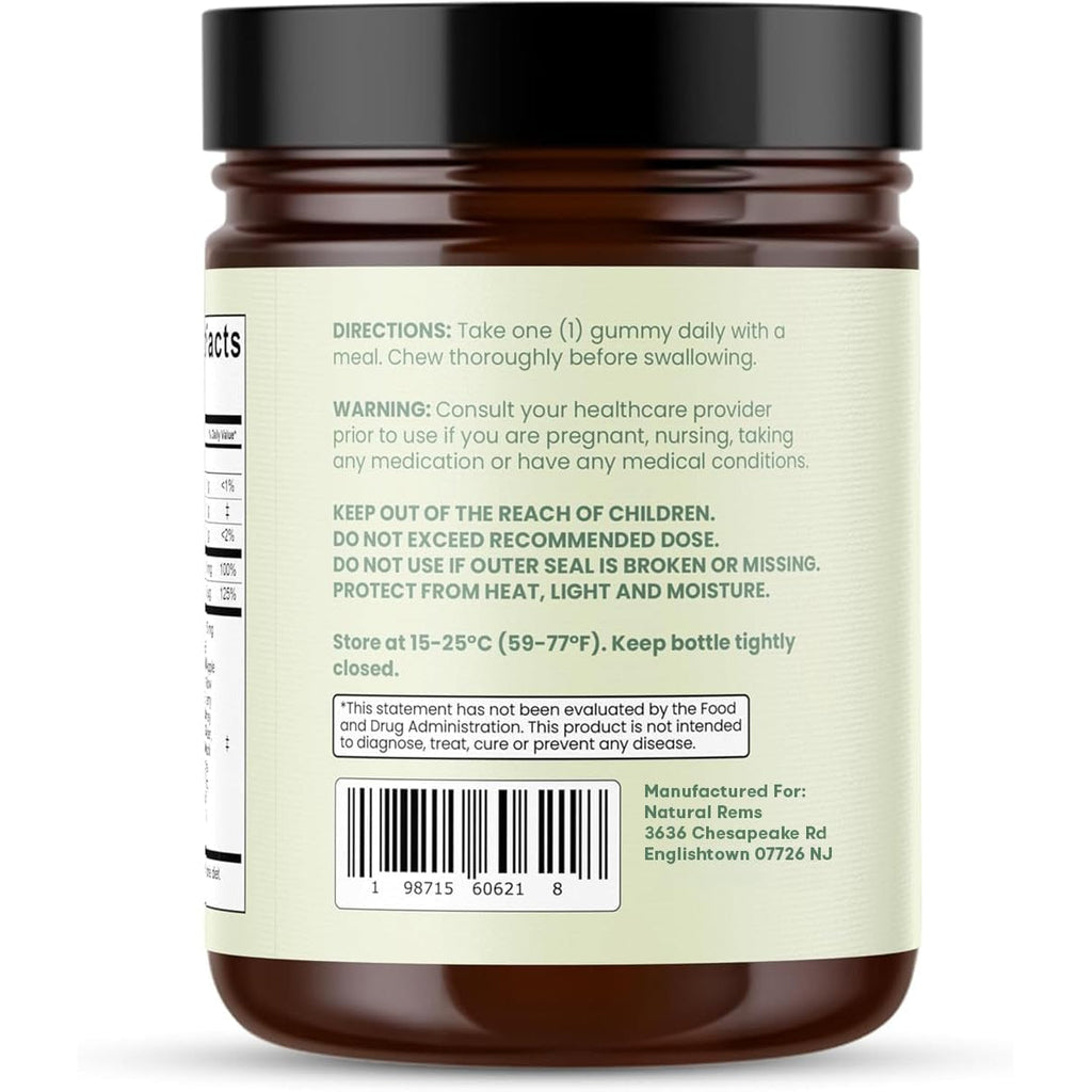 Natural Rems Sea Moss Gummies 16-In-1 - Ashwagandha Black Seed Oil Bladder Wrack Turmeric Vitamin C & D3 with Manuka Burdock Root Dandelion Yellow Dock Elderberry Apple Cider Vinegar (Green Apple)