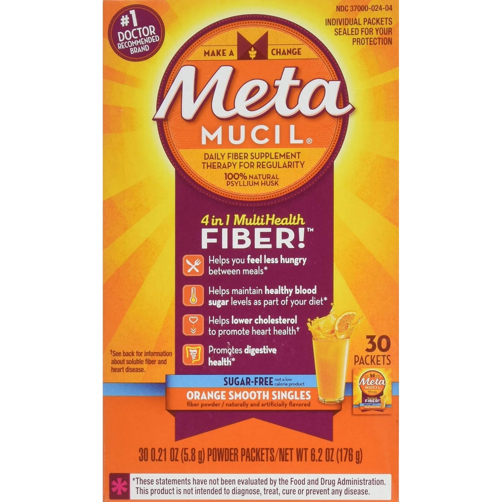 Metamucil - Multihealth Fiber Singles Orange Smooth Sugar-Free, 0.21 Ounce, Pack of 30