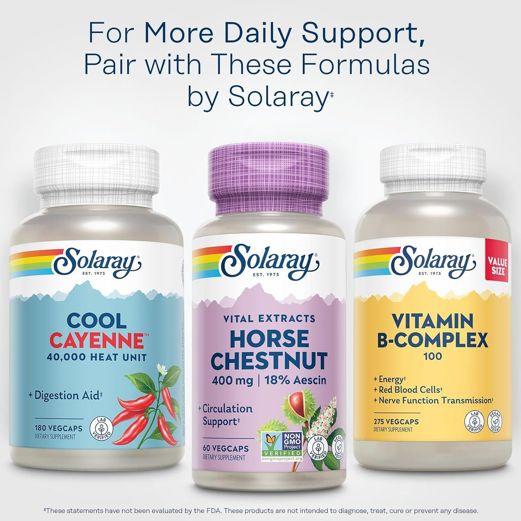 Solaray Horse Chestnut Extract 400 Mg - Standardized to 72 Mg Aescin - with 55 Mg of Butchers Broom - Vein and Blood Circulation Supplements - Vegan, Non-Gmo, 60-Day Guarantee, 60 Servings, 60 Vegcaps