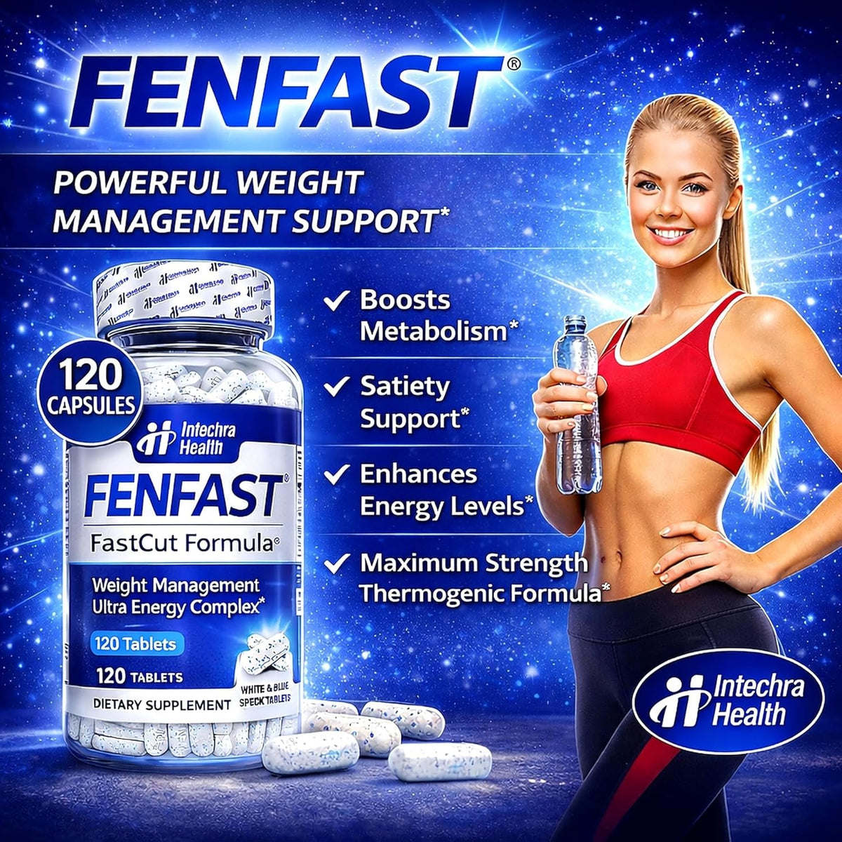 Diet Pills That Work for Weight Management & Appetite Suppressant Support + Powerful Energy - Best Thermogenic Diet Pills for Focus & Metabolism Support – 120 White Blue Tablets