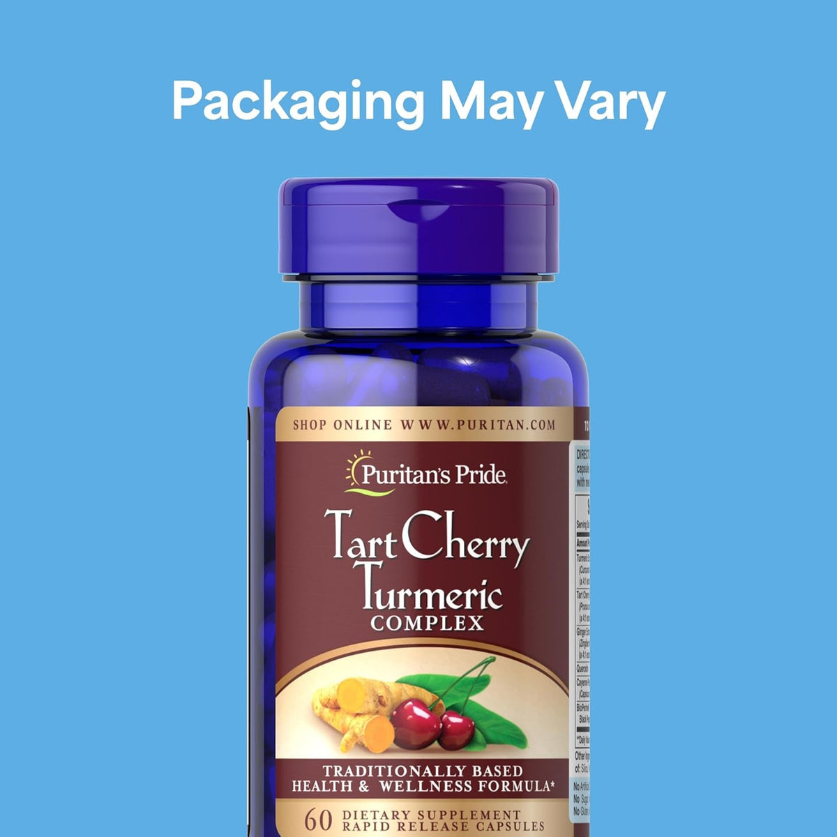 Puritan'S Pride Tart Cherry Turmeric Complex, Dietary Supplement for Antioxidant Health, 60 Rapid Release Capsules