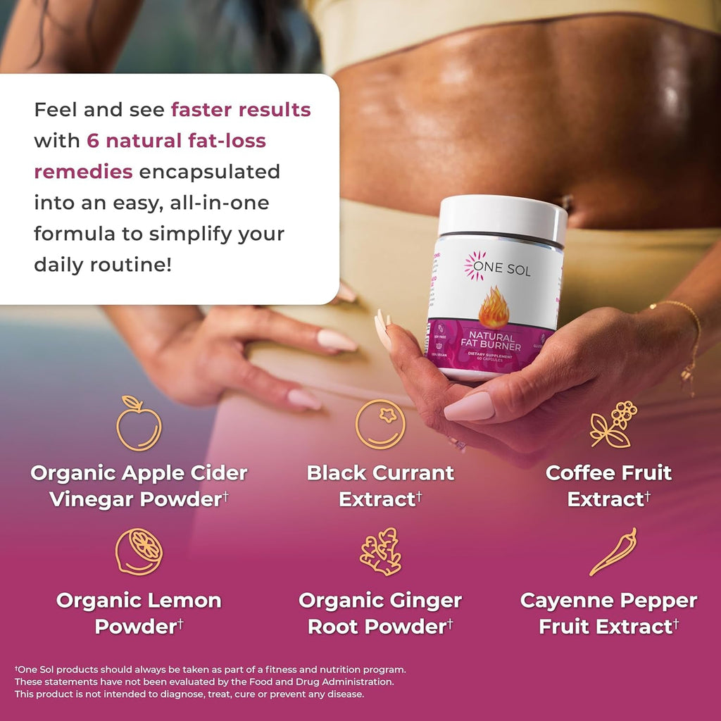 One Sol Fat Burner for Women, Natural Metabolism Booster, Burn More Calories, Boost Energy & Mood, Curb Appetite & Stop Cravings, No Crash or Jitters, All-Natural Ingredients, Gluten & Soy Free