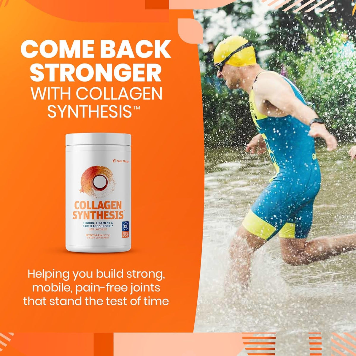 Saltwrap Collagen Synthesis - Collagen Peptides for Joints with Fortigel, Tendoforte, Best Collagen Powder for Tendons, Ligaments, and Cartilage Recovery and Repair, NSF Certified for Sport