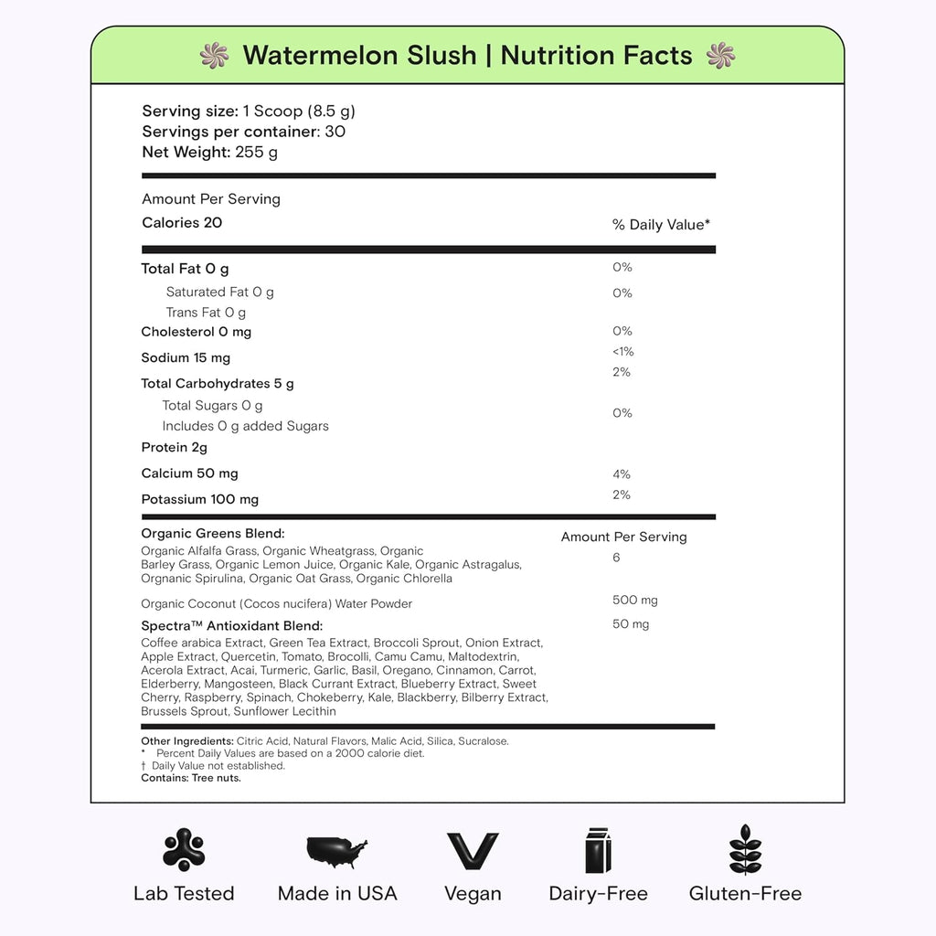 Kiala Nutrition Super Greens, Organic Greens Powder with Spirulina & Chlorella for Digestion, Gut Health, Immunity, Adaptogens, Energy, Gluten Free, Vegan, Sugar Free, Watermelon Slush, 30 Servings