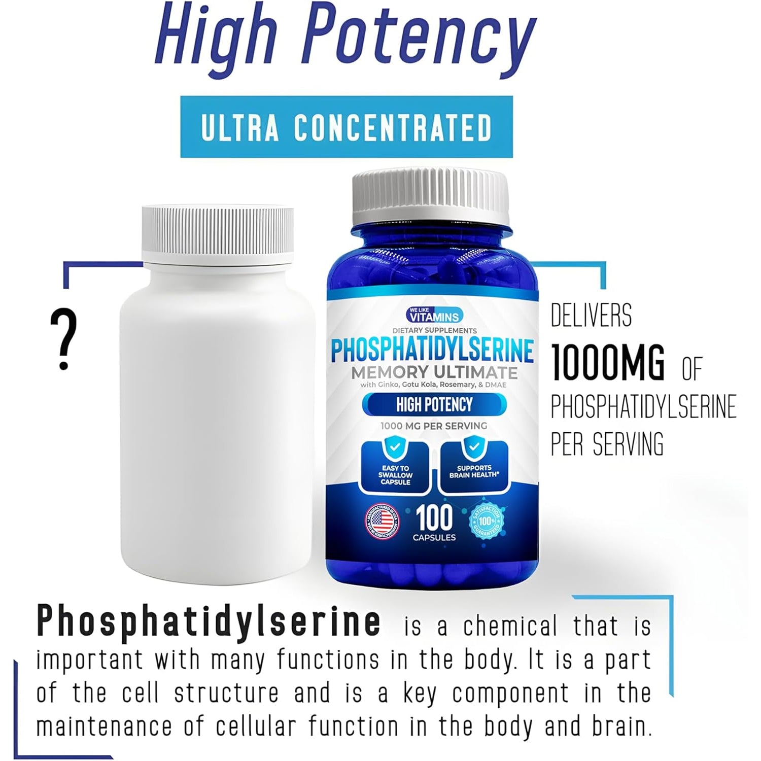 We like Vitamins Phosphatidylserine Supplement with Gingko Biloba, Gotu Kola, DMAE - Improves Focus, Memory, Cognitive Function - Soy-Free 1000Mg Memory Ultimate Complex - 100 Easy-To-Swallow Capsules