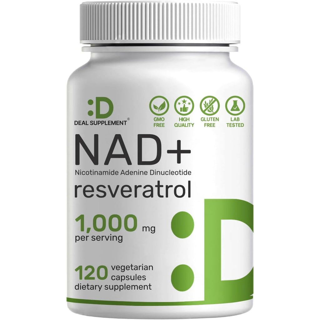 NAD+ Resveratrol Supplement 1,000Mg per Serving, 120 Veggie Capsules | 2-In-1 Extra Strength NMN Supplement Alternative | NAD Supplements for Women & Men | Non-Gmo, Gluten Free