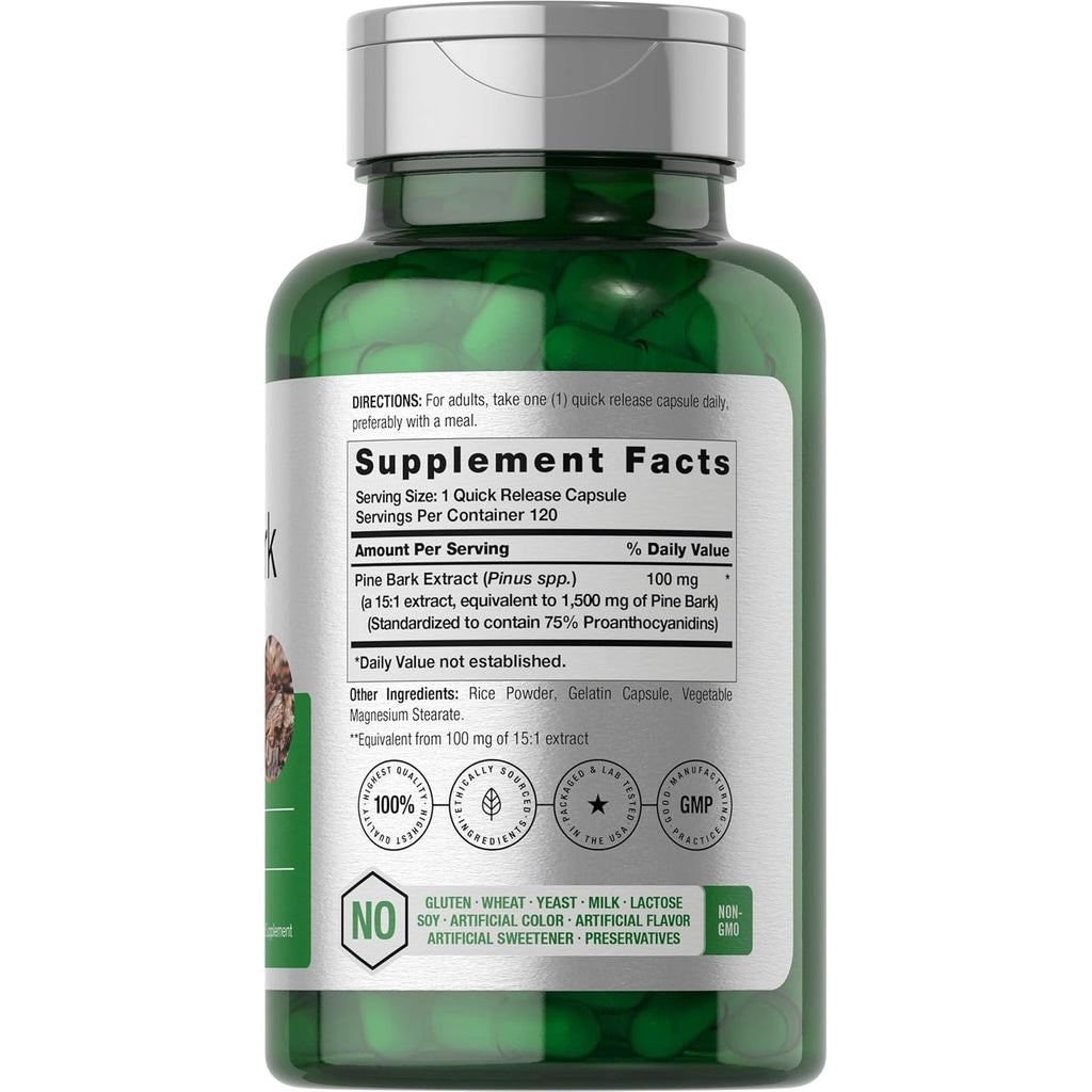 Horbäach Pine Bark Extract Capsules |120 Count | Non-Gmo and Gluten Free