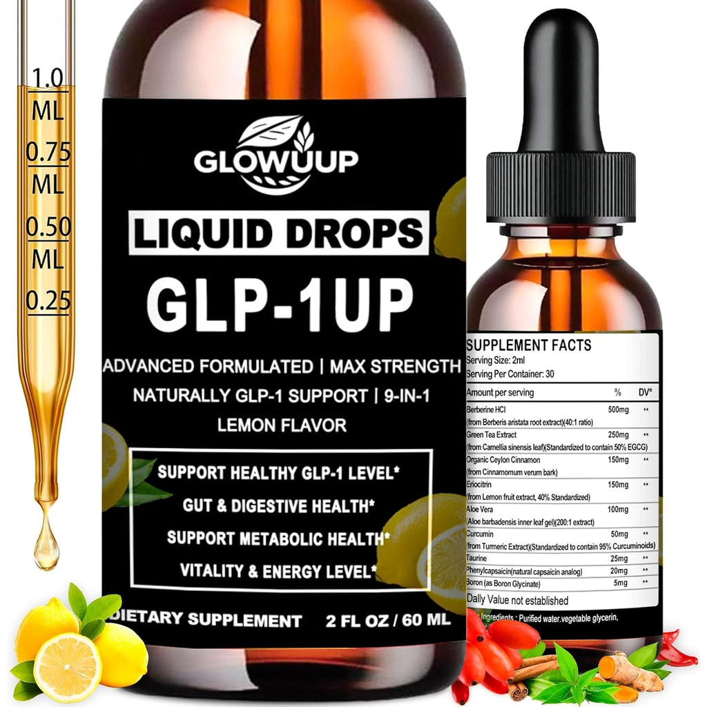 GLP-1 Supplement for Women & Men, 9-In-1 Naturally GLP-1 Support W. Berberine HCI Cyelon Cinnamon Green Tea Eriocitrin, GLP1 for Gut Digestion Metabolic, GLP-1 Drops 6X Stronger than Capsules