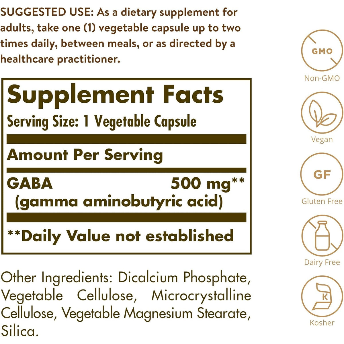 Solgar GABA 500 Mg, 100 Vegetable Capsules - Relaxation & Nervous System Support - Amino Acid - Non-Gmo, Vegan, Gluten Free, Dairy Free, Kosher - 100 Servings
