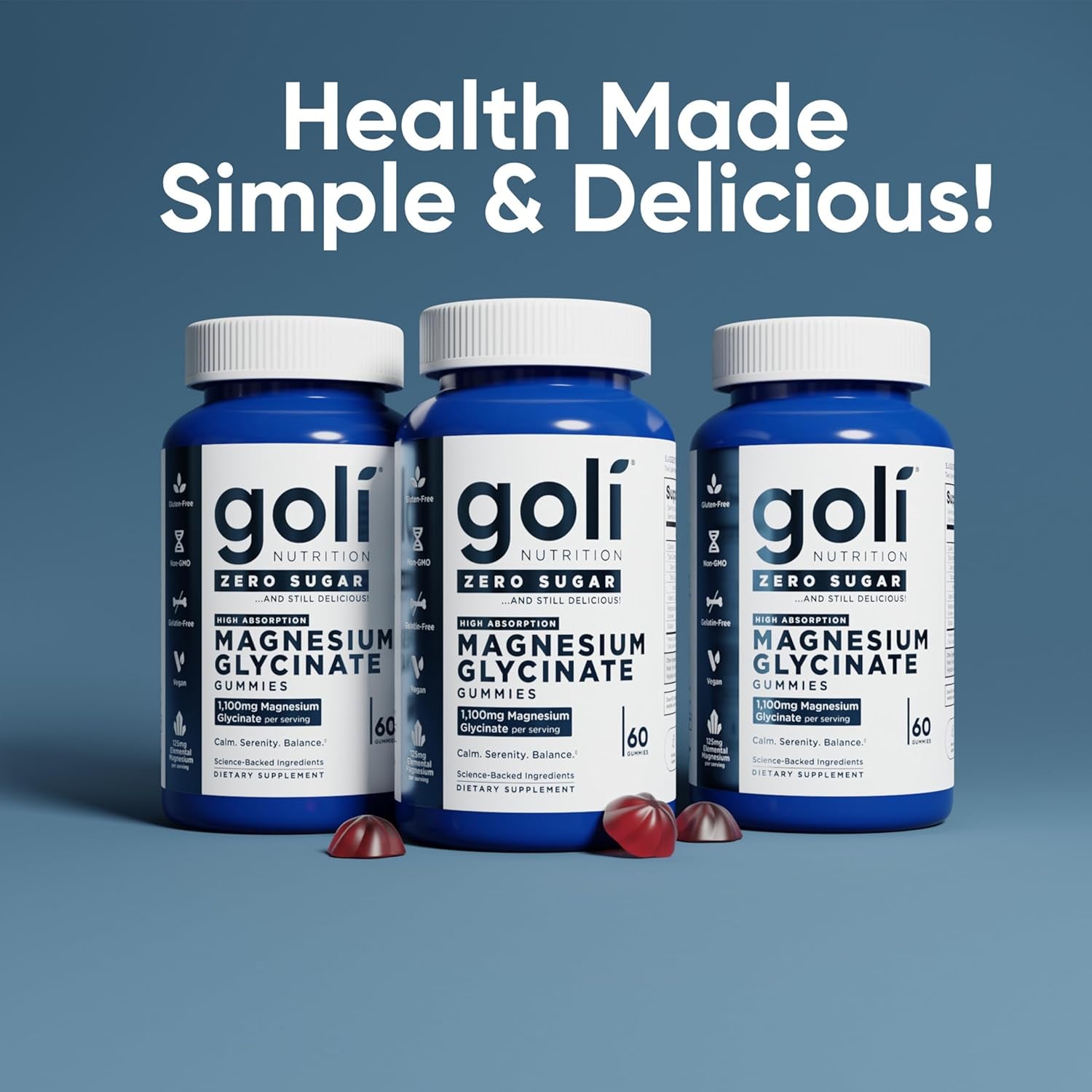 Goli Zero Sugar Magnesium Gummies - 125Mg Magnesium Citrate with Vitamin D - No Artificial Sweeteners, No Sugar Alcohols - Vegan, Keto-Friendly, Gluten-Free