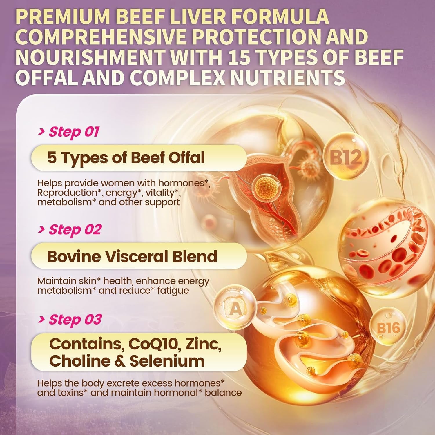 Vivonu Beef Organ Supplement for Women, per Serving Beef Organs with Bovine Liver, Ovary, Uterus, Kidney, Heart, Bone & More, 100% Grass Fed, Balance Hormones*, Energy* (180 Capsules)