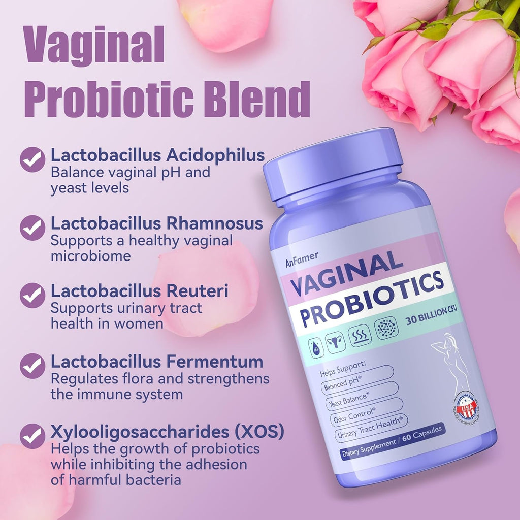 Vaginal Probiotics for Women Female,Promotes Ph Balance,Healthy Vaginal Odor & Flora,Urinary Tract Health with Prebiotics & Lactobacillus Probiotic Blend 30 Billion CFU,60 Capsules