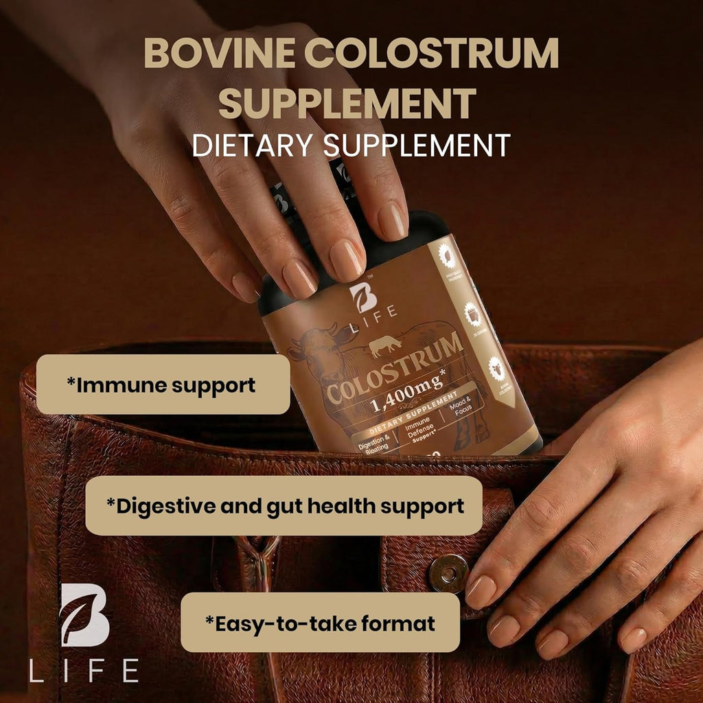 B Life Company Blife Bovine Colostrum Supplement 1400Mg – Immune & Gut Health Support – Colostrum Capsules for Digestive Health – Immune Support Supplement – 60 Capsules (30 Servings)