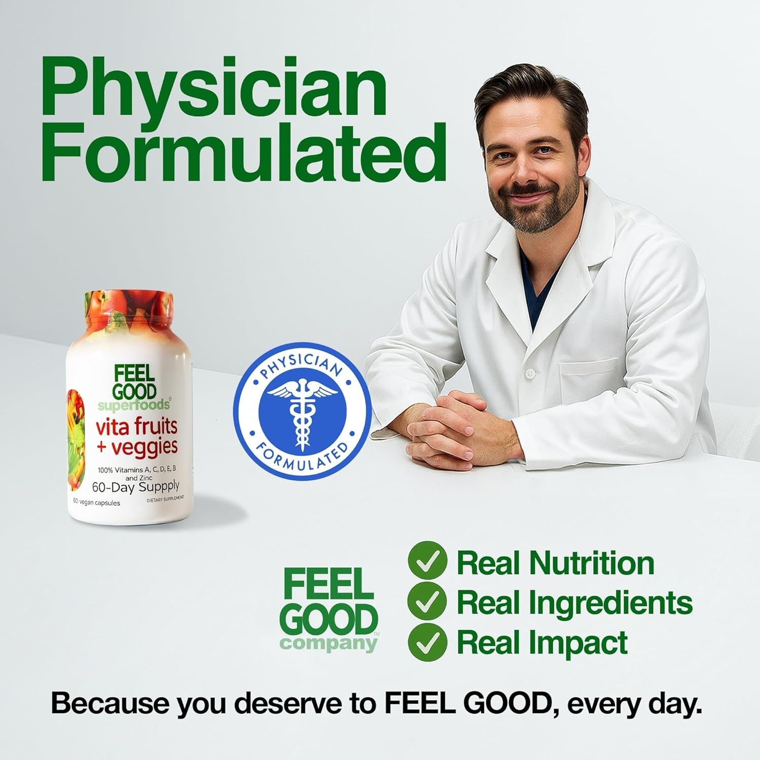 Feelgood Superfoods 1000Mg Immune Support Capsules Made with 25 Organic Fruits and Vegetables, Strong Immunity Boosters with Vitamins A, C, D3, and Zinc, 60 Count