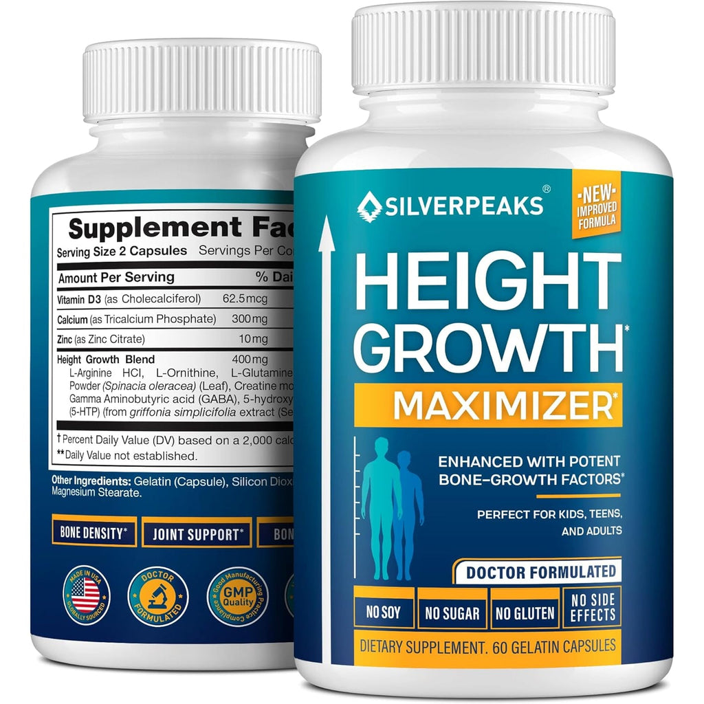 SILVERPEAKS Height Growth Maximizer - Natural Pills to Grow Taller Made in USA with Calcium for Bone Strength Get Supplement That Increases Free of Hormone, 60 Count (Pack of 1)