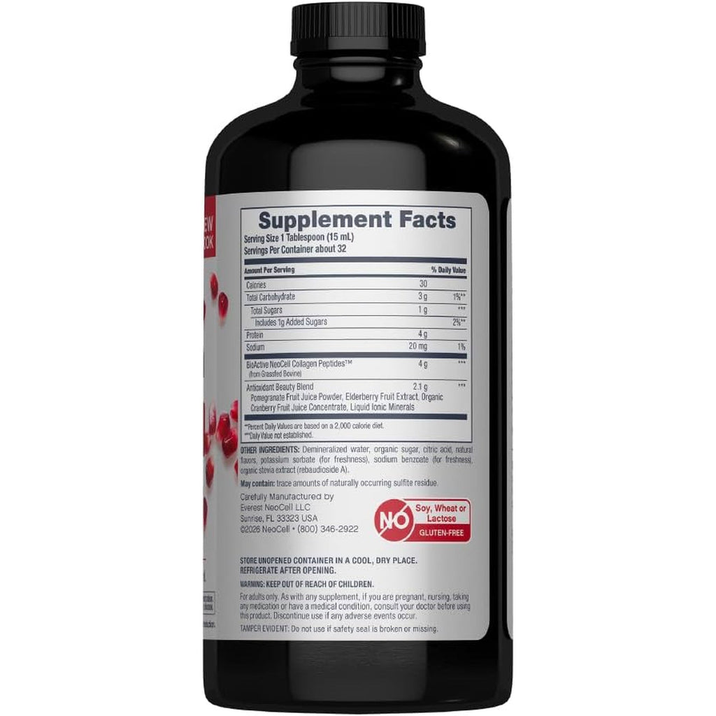Neocell Liquid Collagen, Skin, Hair, Nails and Joints Supplement, Includes Fruit Juice Concentrates and Green Tea Blend, Pomegranate, 16 Oz., 1 Bottle