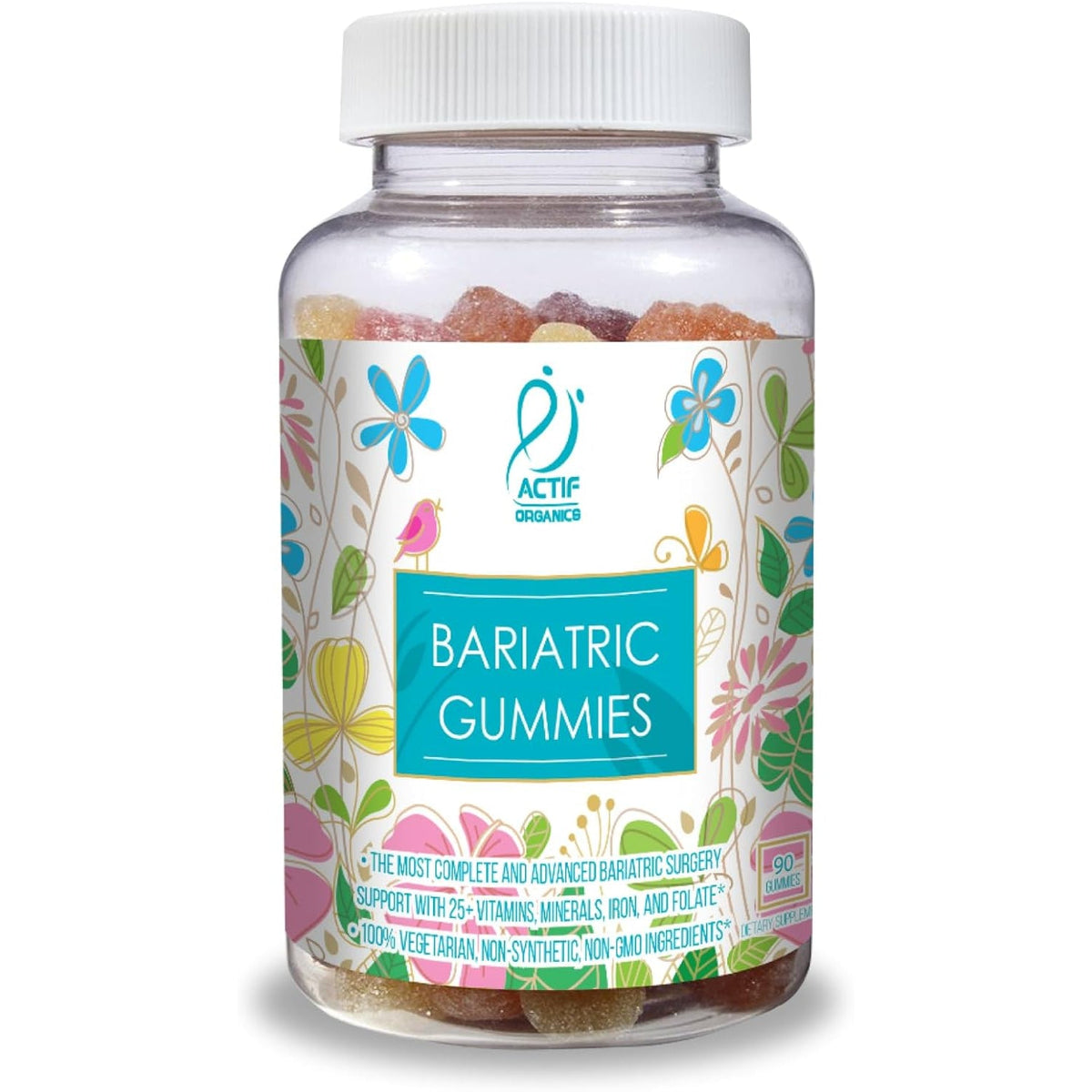 ACTIF Organic Bariatric Gummies with 25+ Organic Vitamins and Minerals for Bariatric Surgery Gastric Bypass Surgery, Advanced Formula - 90 Count
