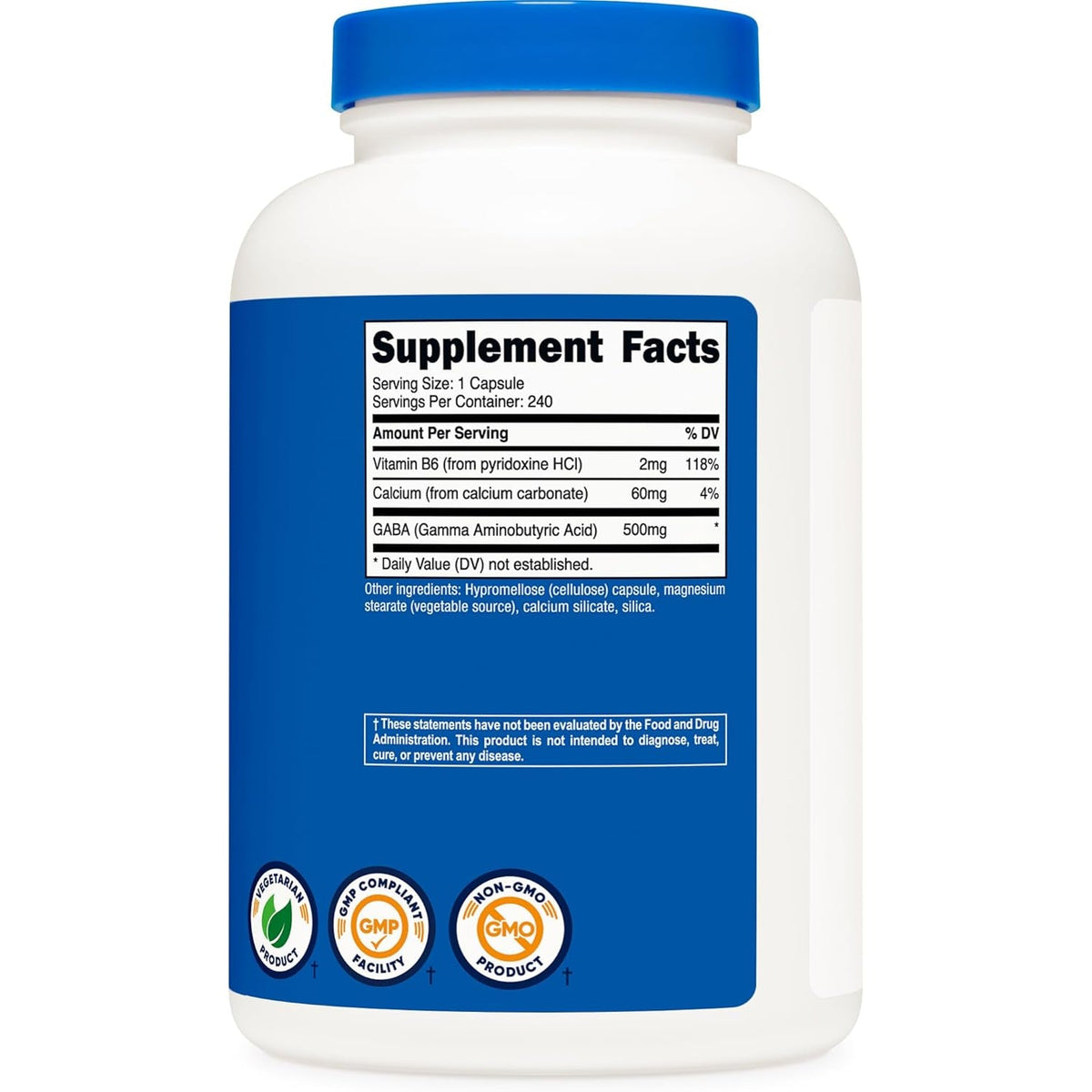Nutricost GABA (Gamma Aminobutyric Acid) + Vitamin B6, 500Mg per Serving, 240 Capsules