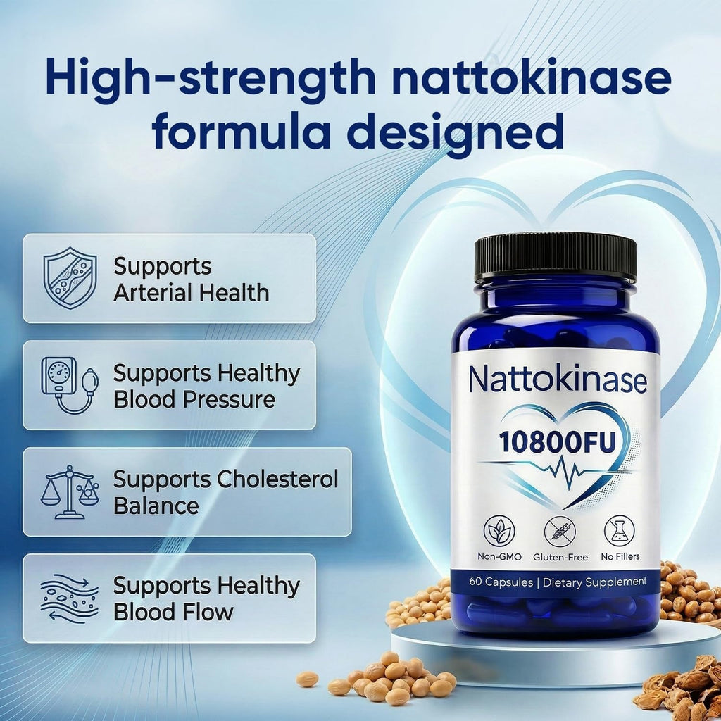 Ultimate Nattokinase Supplement 10800 FU – High Dose Nattokinase Capsules, Natural Support Heart Health, Vegan, Gluten Free, 60 Capsules