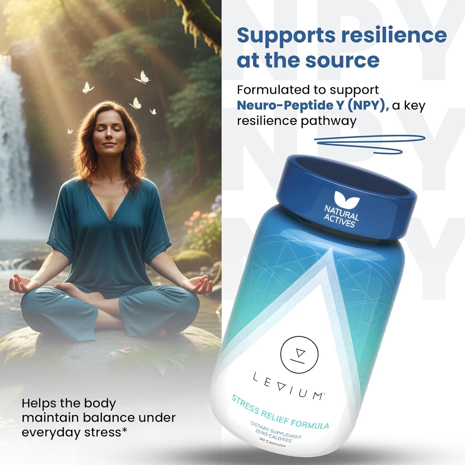 Levium Stress Supplement for Calm & Mood Support | Ashwagandha KSM-66, Magnesium, L-Theanine & GABA | Supports Mental Focus & Relaxation | Non-Habit Forming | 90 Capsules