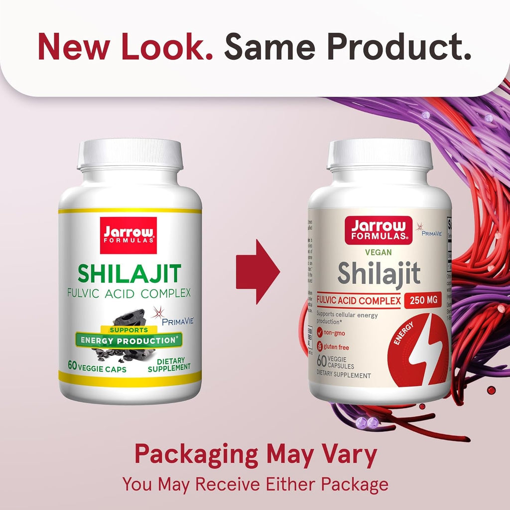 Jarrow Formulas® Shilajit 250 Mg, Dietary Supplement, Shilajit Acid Complex for Cellular Energy Production, 60 Veggie Capsules, 60 Day Supply