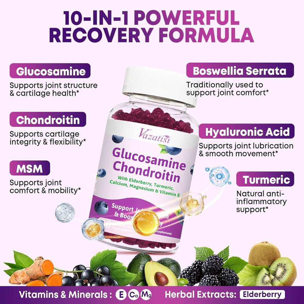 2 Pack Glucosamine Chondroitin Gummies - Glucosamine Chondroitin with MSM, Elderberry, Turmeric, Joint Support Supplement for Adults, Men & Women - Blueberry Flavor, 120 Cts