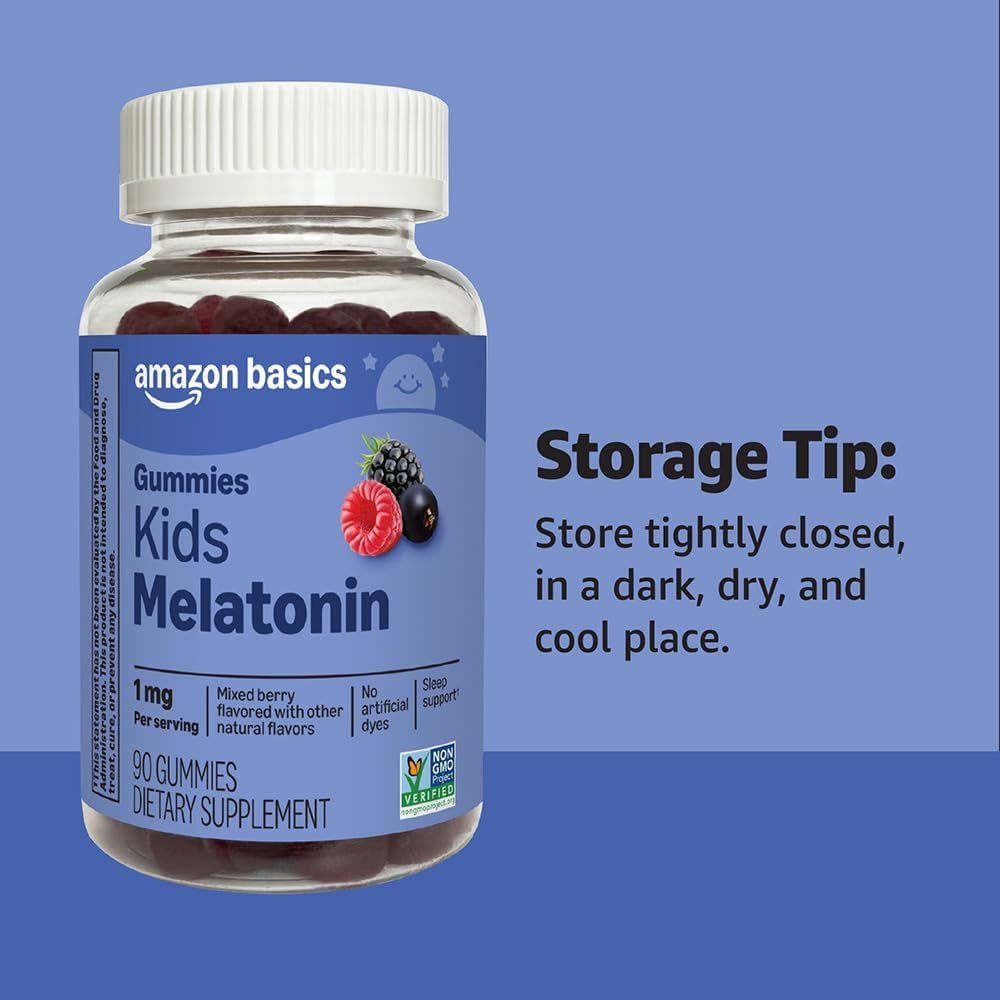 Amazon Basics Kids Melatonin 1 Mg Dietary Supplement Gummies 90 Count