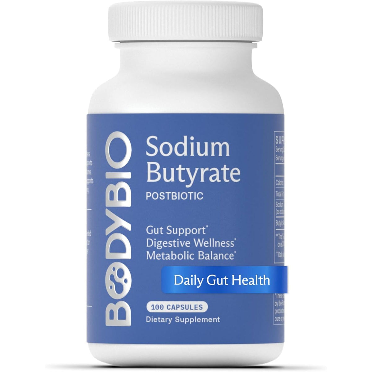 Bodybio Butyrate - Postbiotic for Gut Health, Digestive Support, Bloat, Gas & Constipation Relief, Leaky Gut Repair - Sodium + Butyric Acid Supplement for GI Wellness