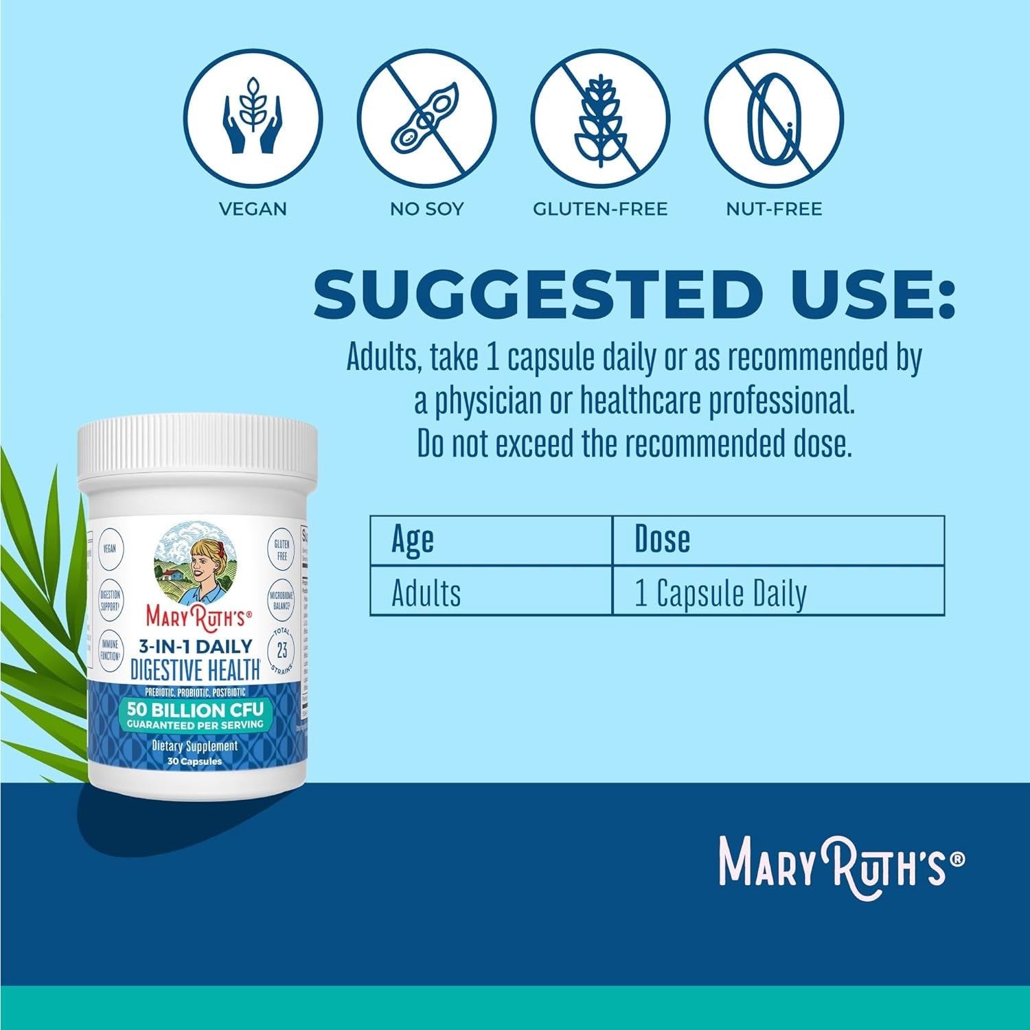 MARYRUTH'S 3-In-1 Probiotics for Digestive Health | Prebiotic & Postbiotic | Gut Health Supplement for Women & Men | 23 Unique Strains | Immune Support | 50 Billion CFU | 30 Servings