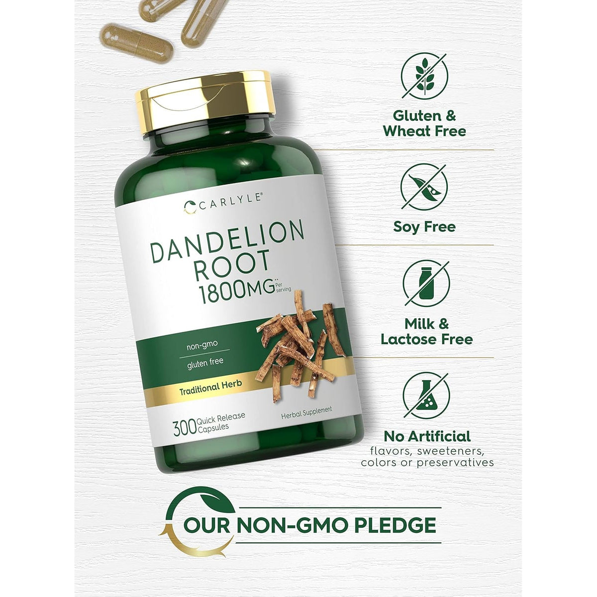 Carlyle Dandelion Root Extract | 300 Capsules | Herb Supplement | Taraxacum Officinale | Non-Gmo and Gluten Free