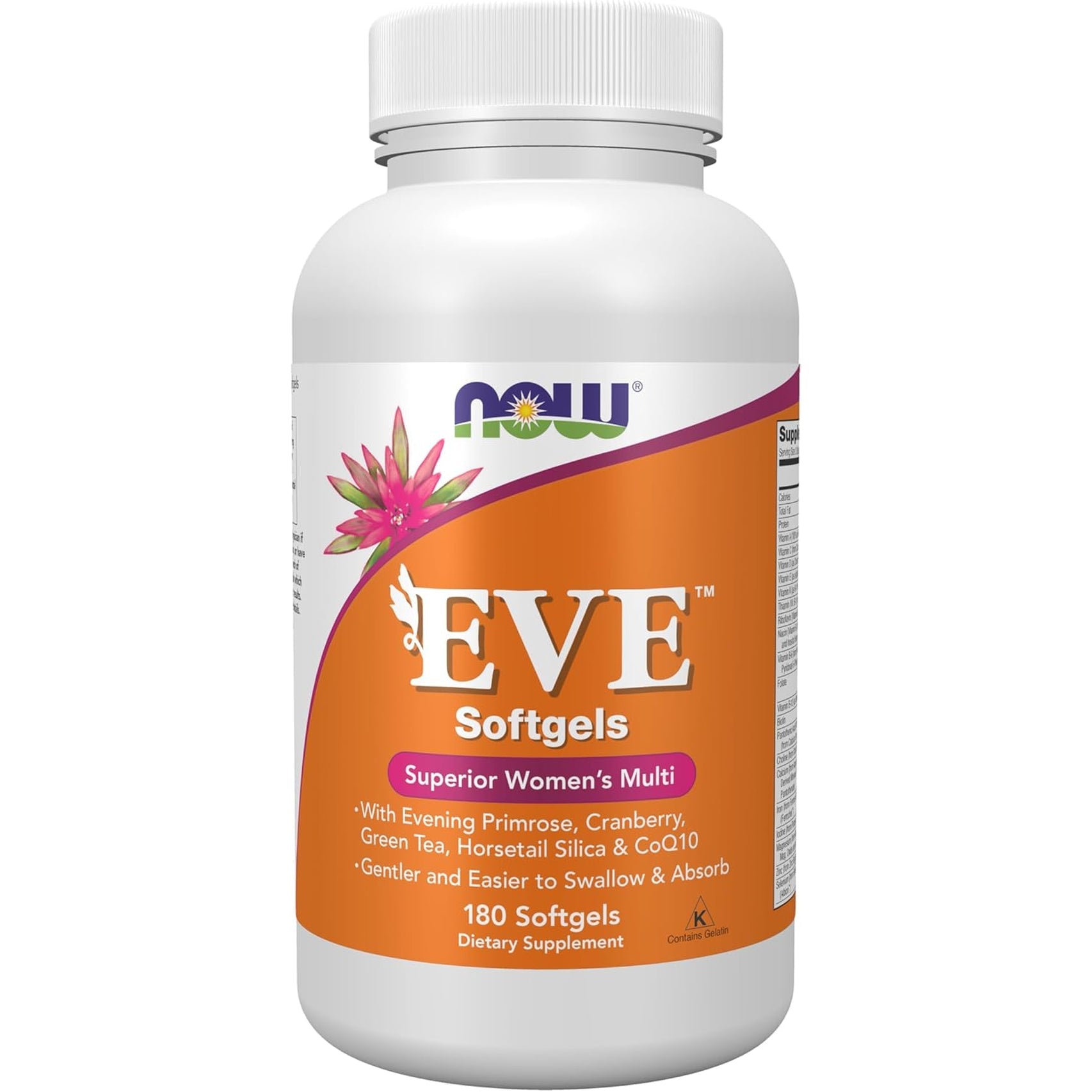 NOW Foods Supplements, Eve™ Women'S Multivitamin with Evening Primrose, Cranberry, Green Tea, Horsetail Silica & Coq10, 180 Softgels