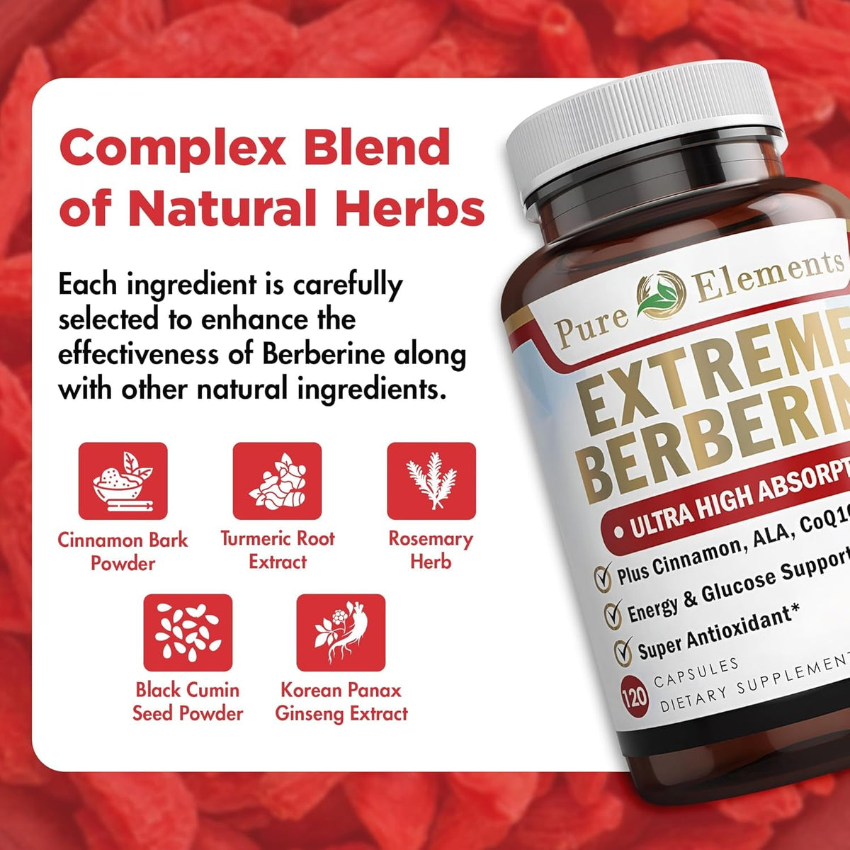 Extreme Berberine 500Mg Complex with ALA, Coq10, Turmeric, Cinnamon, Bitter Melon, Banaba Leaf, Korean Panax, Royal Jelly, and 21 Herbs for Healthy Blood Sugar Support and Overall Health and Immunity