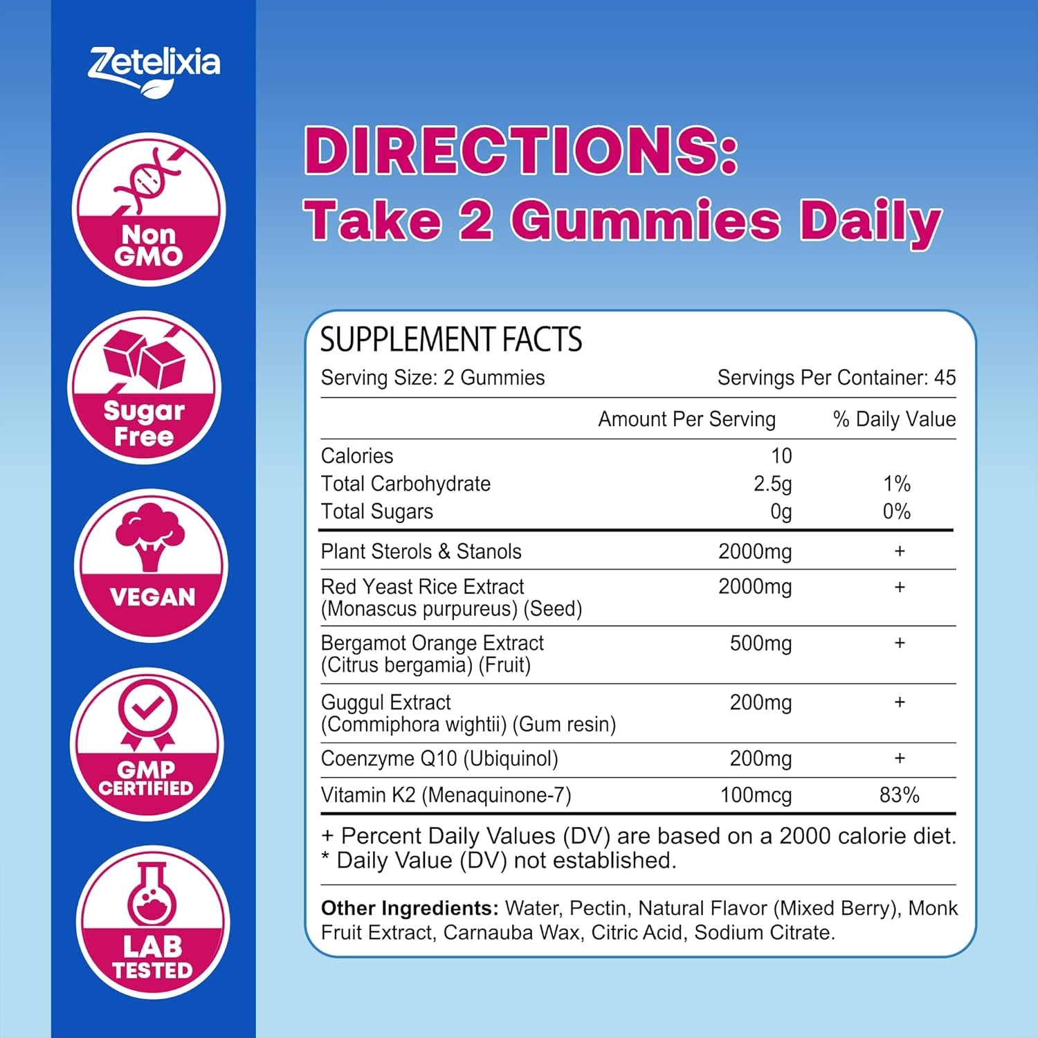 Cholesterol Lowering Supplements Gummies, Cholesterol Gummies with Plant Sterols & Stanols, Red Yeast Rice, Lower Cholesterol Naturally – Vegan, Non-Gmo, Mixed Berry Flavor, 90Ct