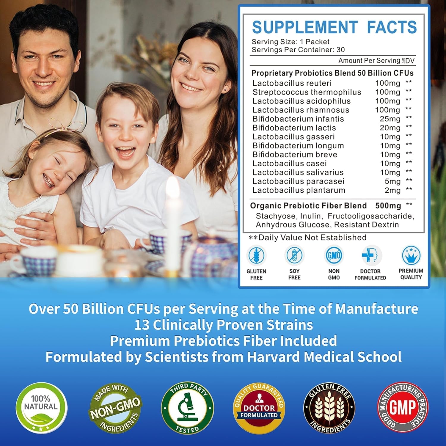 ZEBORA Probiotics for Women, Men and Kids, Prebiotics and Probiotics Powder for Digestive and Immune Gut Health - Support Healthy-Respiratory-System Gluten Free and Non GMO, 30 Packets