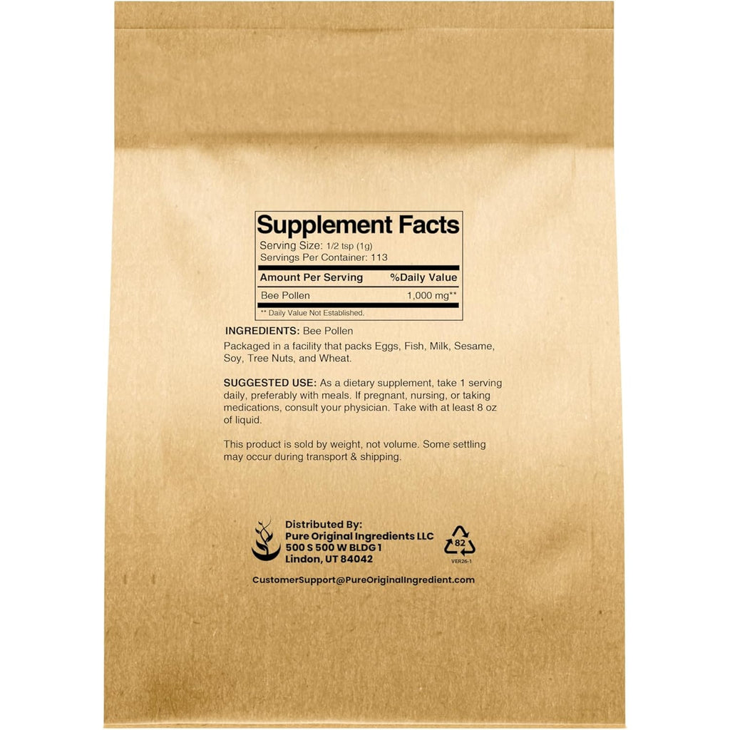 PURE ORIGINAL INGREDIENTS Bee Pollen, 4 Oz, No Fillers, Undiluted Pure Supplement