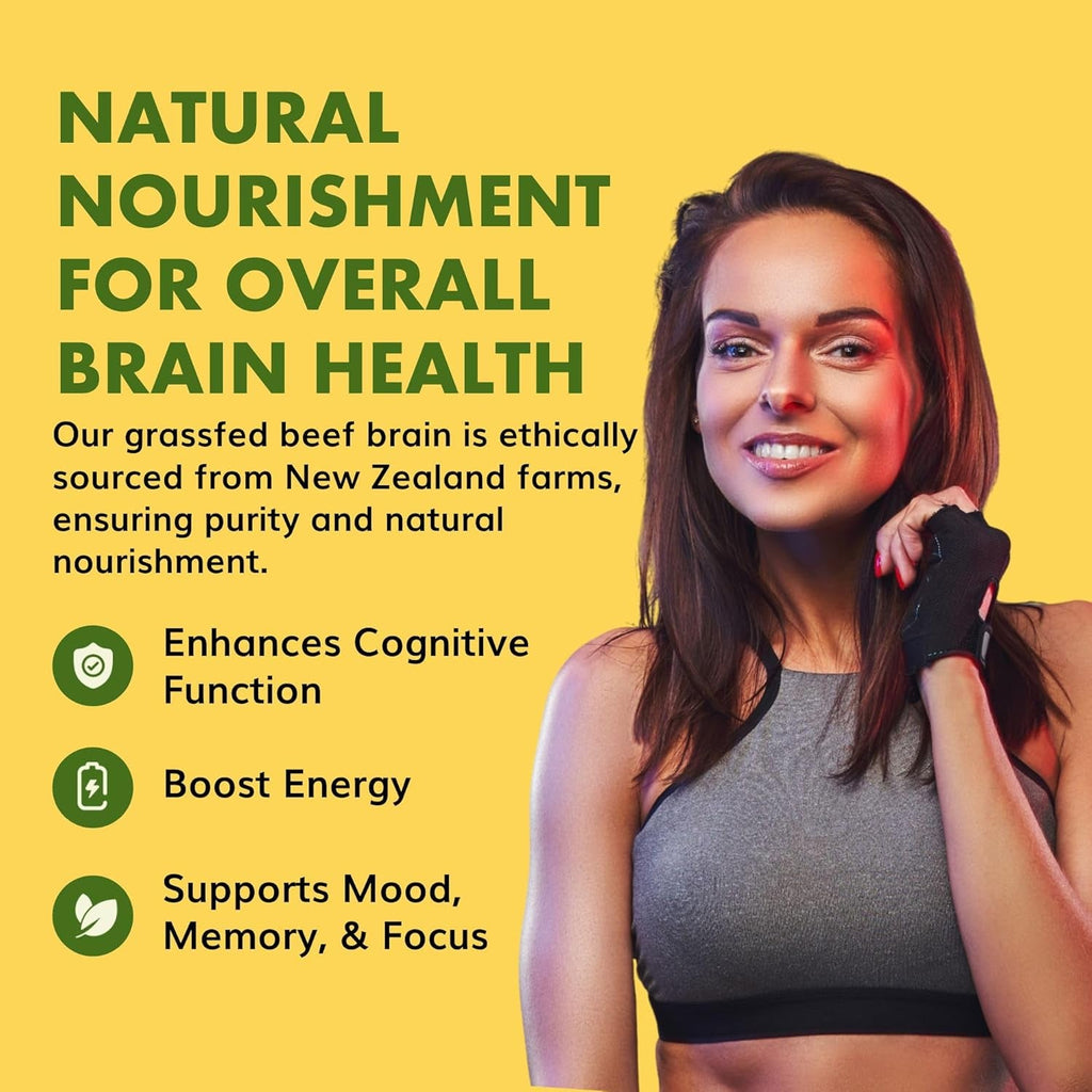 Primal Being Grassfed Beef Brain, Supports Memory, Mood, Focus, Energy, Cognitive Health - 90 Capsules, 1500Mg per Serving