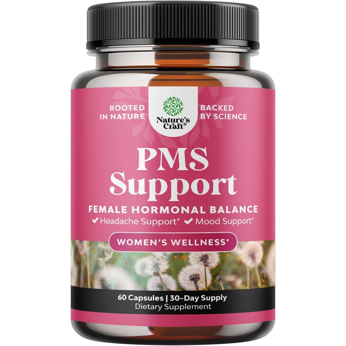PMS Support Supplement for Women – Hormone Balance for Women & Menstrual Discomfort with DIM, Chasteberry, Black Cohosh & Ashwagandha - for Period Cramps Ease, Menopause Bloating, Mood Swing – 60 Ct