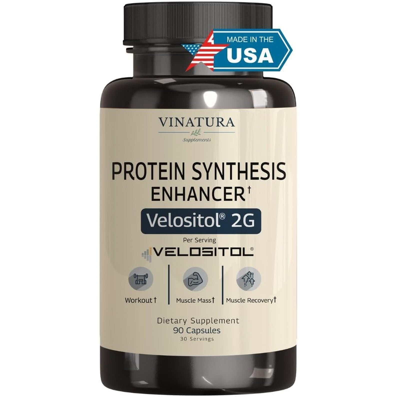 VINATURA Velositol Supplements - Protein Synthesis Enhancer for Strength and Muscle Support, for Men and Women, 90 Capsules