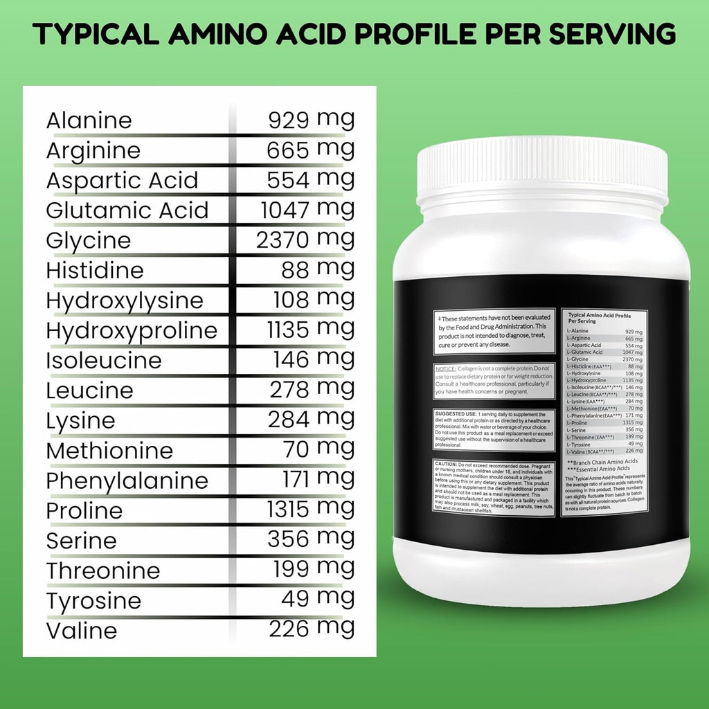 Halal & Grass Fed Collagen Peptides Powder 1 Lb. 16Oz Unflavored Hydrolyzed Collagen Peptides Powder Type I & Type III for Hair, Skin, Nails & Joints | Keto & Paleo Friendly | Sugar & Gluten Free