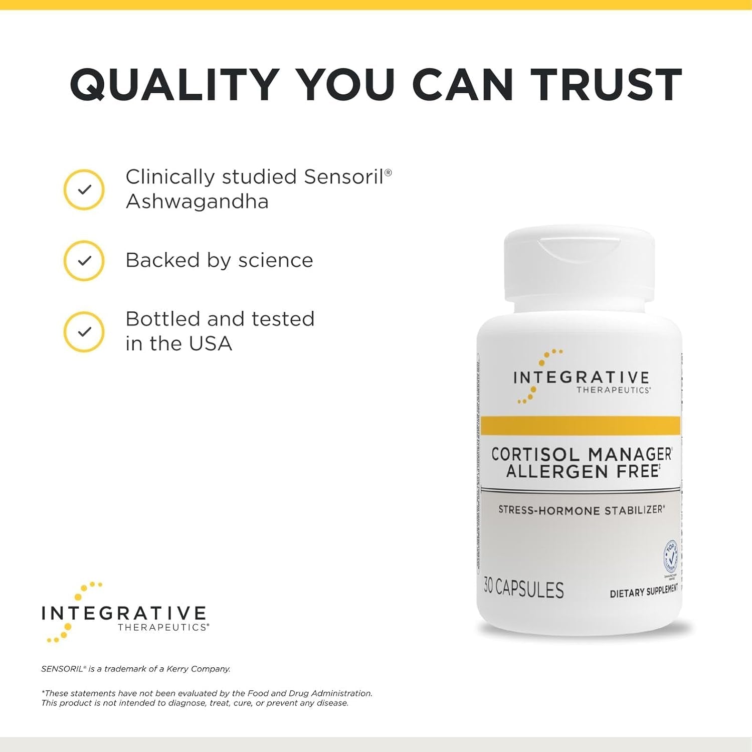 Integrative Therapeutics Cortisol Manager Allergen Free - Adrenal Health Support Supplement for Healthy Stress Response* - Vegan, Non-Dairy & Gluten-Free - 30 Capsules (15 Servings)