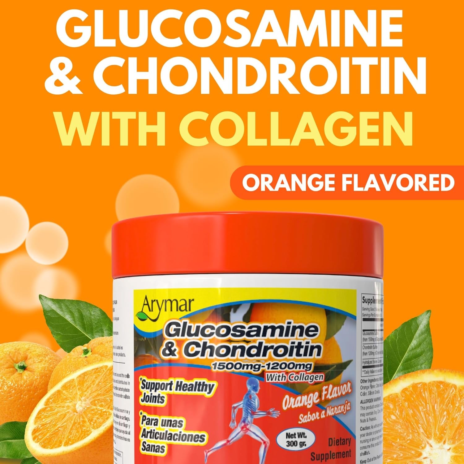 Arymar Glucosamine Chandroitin Powder (1500Mg/1200Mg) - Joint Health Support Supplement - Helps Maintain Mobility & Flexibility - High Absorption Formula - 300G (10.5 Oz)