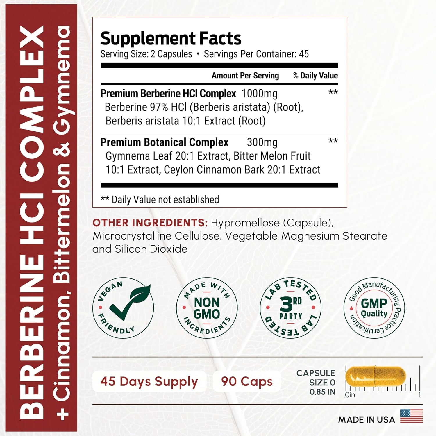 Forestleaf Berberine Supplement - 1300Mg per Serving - Ultra High Potency Berberine Hcl with Ceylon Cinnamon, Bitter Melon & Gymnema - GLP-1 Weight Management Support - 90 Caps