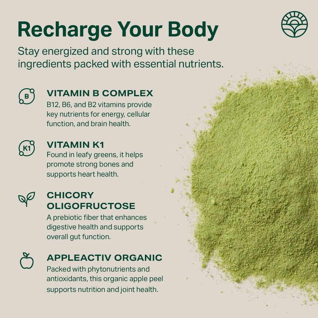 Proper, the Greens Daily Boost Organic Greens Powder. Whole Food, Apple Flavour Veggie Powder Superfood with Wheatgrass, Spirulina, Chlorella, Probiotics. Daily Drink Mix for Wellness and Digestion