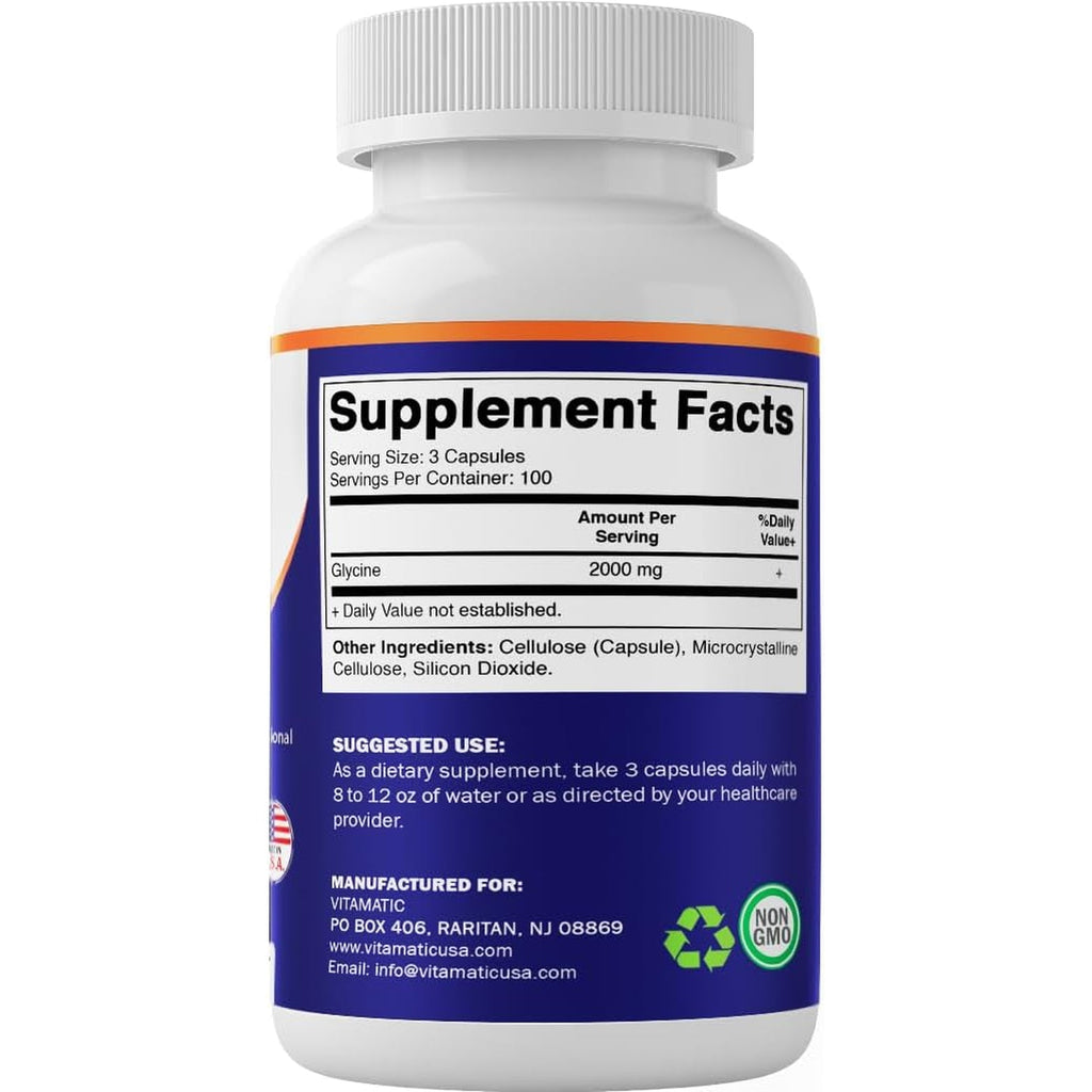 Vitamatic Glycine Supplement, 2000Mg per Serving, 300 Count, Non-Gmo, Gluten Free