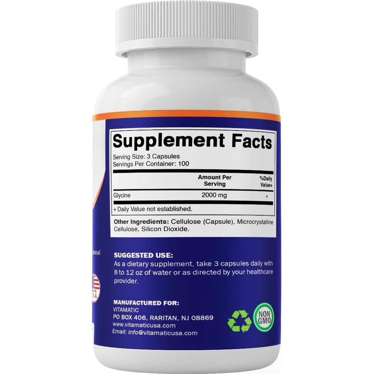 Vitamatic Glycine Supplement, 2000Mg per Serving, 300 Count, Non-Gmo, Gluten Free