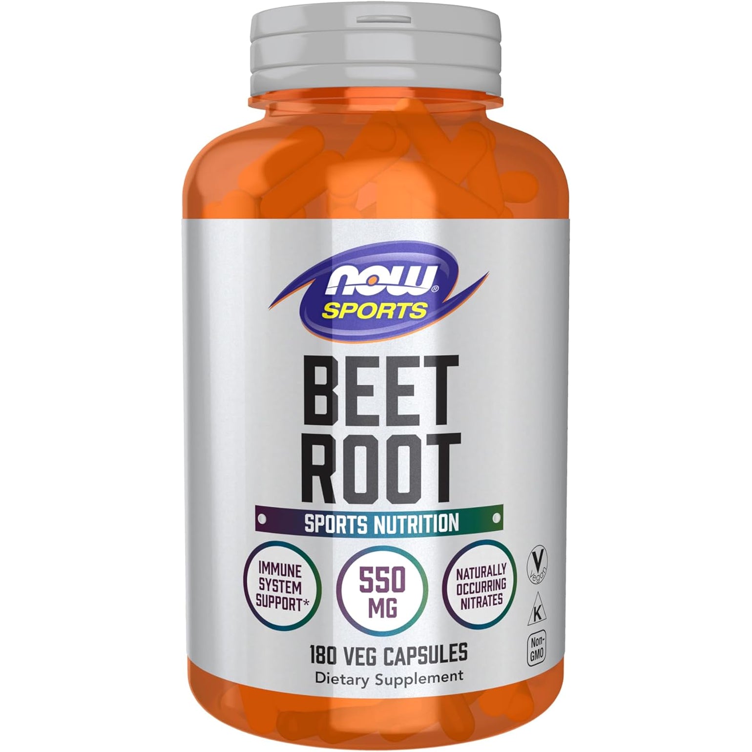 NOW Foods Sports, Beet Root Veg, Sports Nutrition, Immune System Support*, 550 MG, Naturally Occurring Nitrates, 180 Veg Capsules