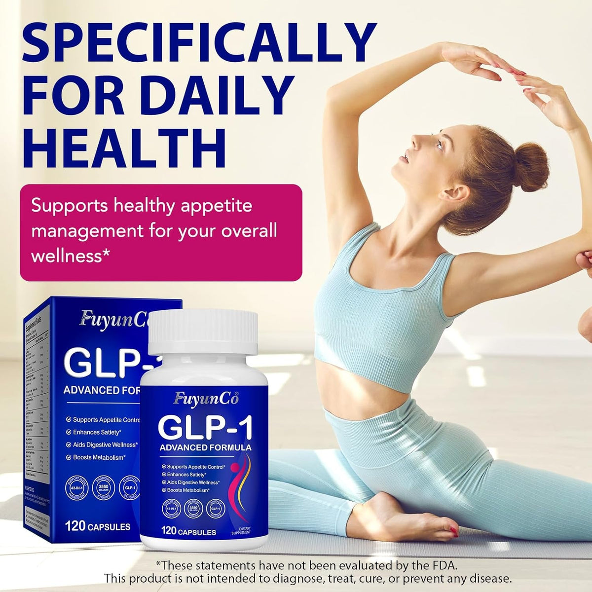 GLP 1 Supplement, 120 Capsules GLP-1 Probiotic for Appetite Regulate & Gut Health, Reduce Hunger & Cravings for Digestive, Promote GLP-1 Production & Support Weight Management, Vegan for Women & Men