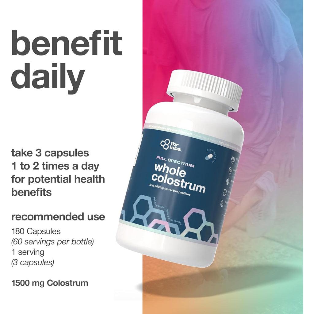 Pure Bovine Colostrum 180 Capsules - Antibiotic and Hormone Free - USA Sourced - All Natural - 100% First Milking