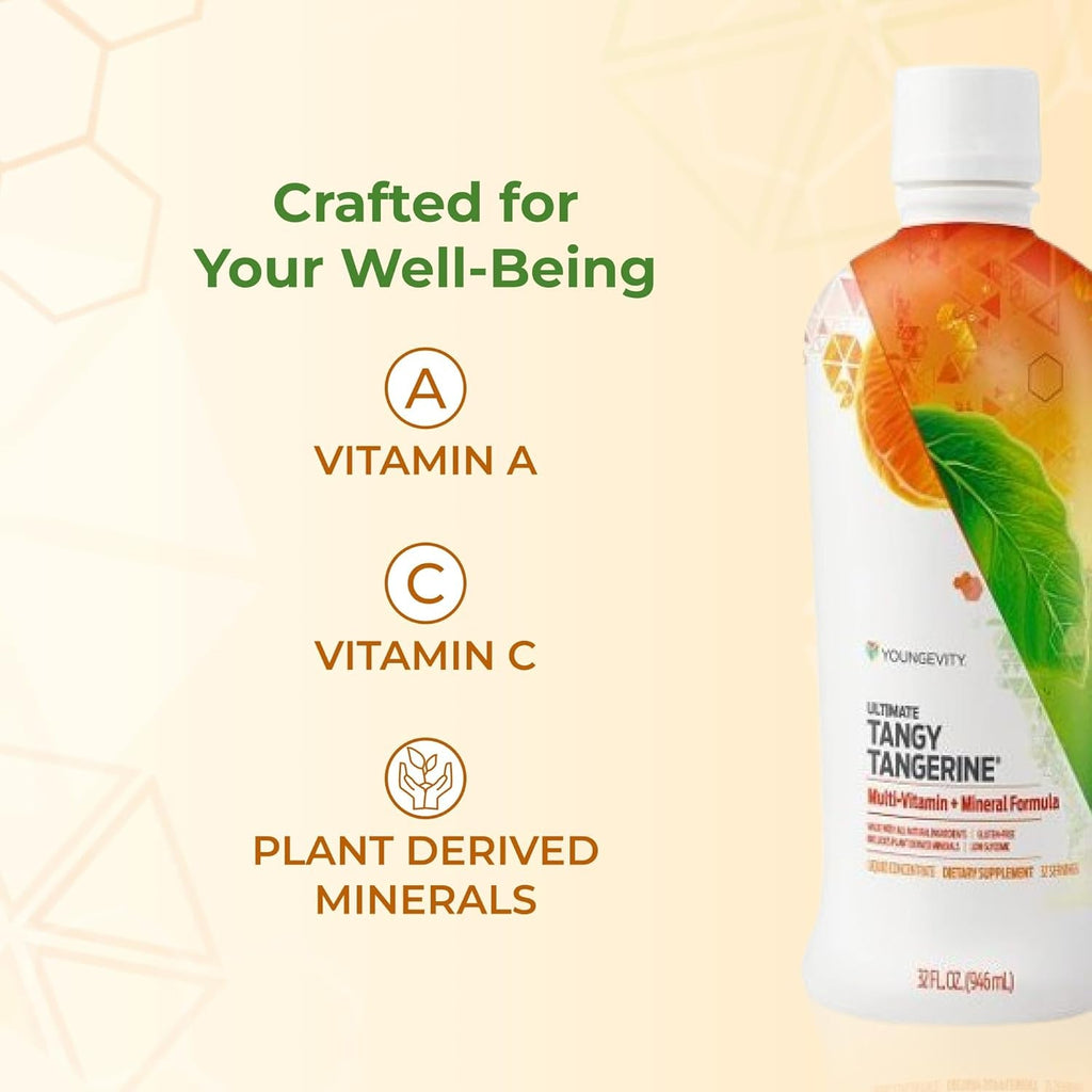 Youngevity Majestic Earth - Ultimate Tangy Tangerine®, 32 FL Oz – Gluten-Free Liquid Multivitamins for Men, Women & Daily Immune Support for Kids – Boost Complete Nutritional Drink for Health, Energy
