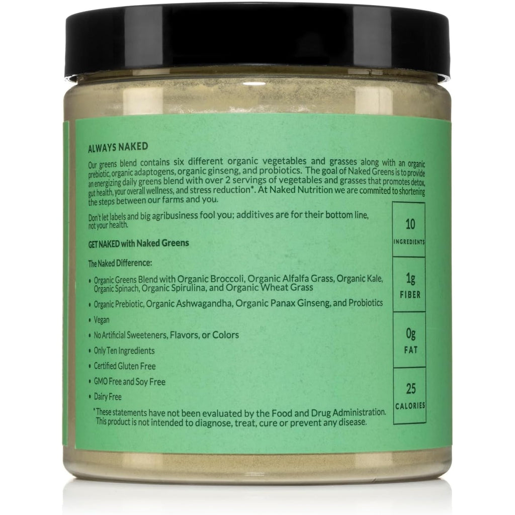 NAKED Super Greens Powder Organic Greens Supplement - Only 10 Premium Ingredients - Vegan, Non-Gmo, Prebiotic and Probiotic - 35 Servings